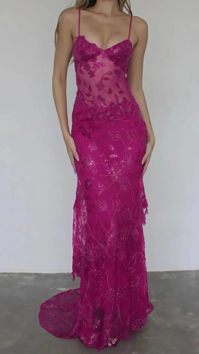 Beautiful Spaghetti Straps Birthday Prom Dress Red Lace Prom Dress