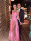 Classic Pink A-Line Strapless Side Slit Long Prom Dress