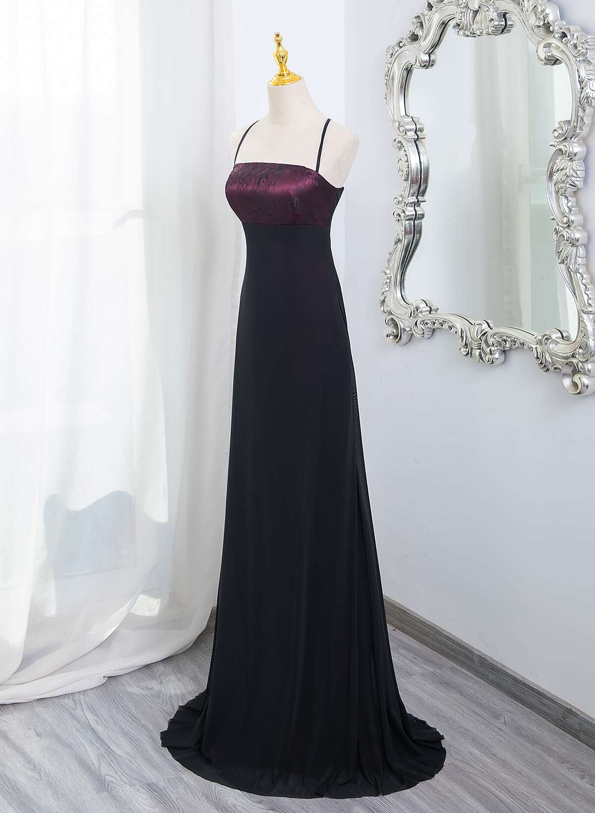 Beautiful Straps Spandex And Lace Evening Dress, Black And Burgundy Prom Dress Secondary image
