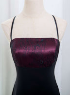 Beautiful Straps Spandex And Lace Evening Dress, Black And Burgundy Prom Dress