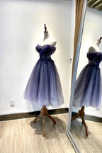 Beautiful Sweetheart Tulle With Lace Short Prom Dress, Purple Homecoming Dresses
