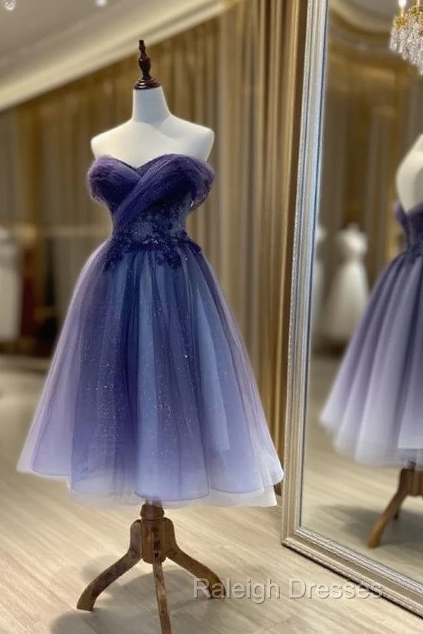 Beautiful Sweetheart Tulle With Lace Short Prom Dress, Purple Homecoming Dresses