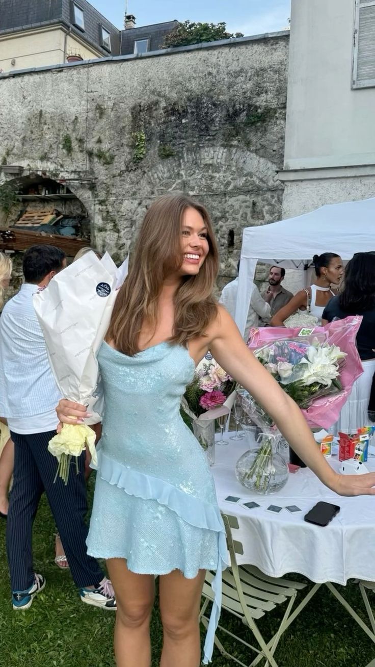 Beautiful Swing Neck Strap Sequin Blue Ruffle 17Th Birthday Homecoming Dress Main image