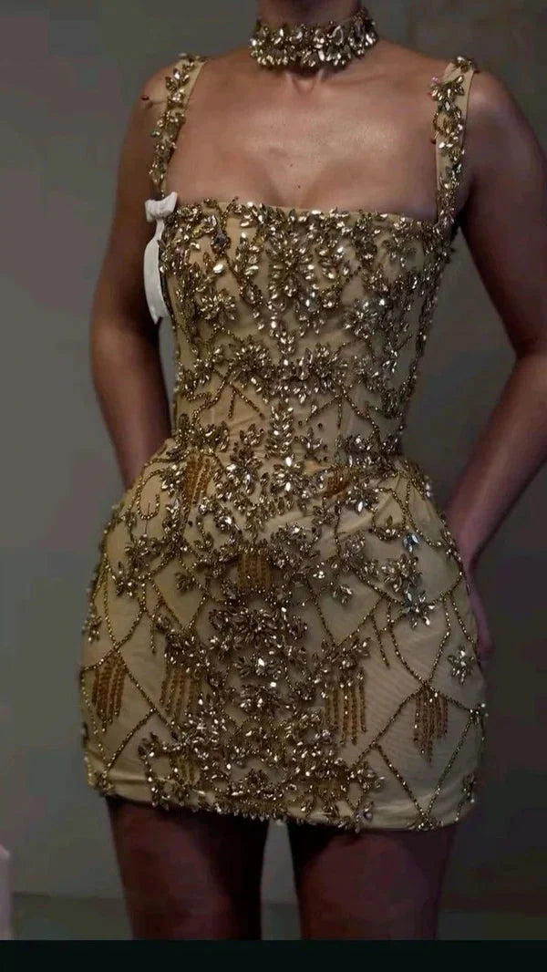 Beautiful Tight Square Neck Sleeveless Gold Short Prom 8Th Grade Homecoming Dresses Summer Middle School Hoco Dresses Homecoming Outfit Main image