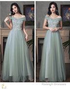 Beautiful Tulle A-Line Floor Length Evening Dresses Party Dress, Tulle Party Dress With Lace
