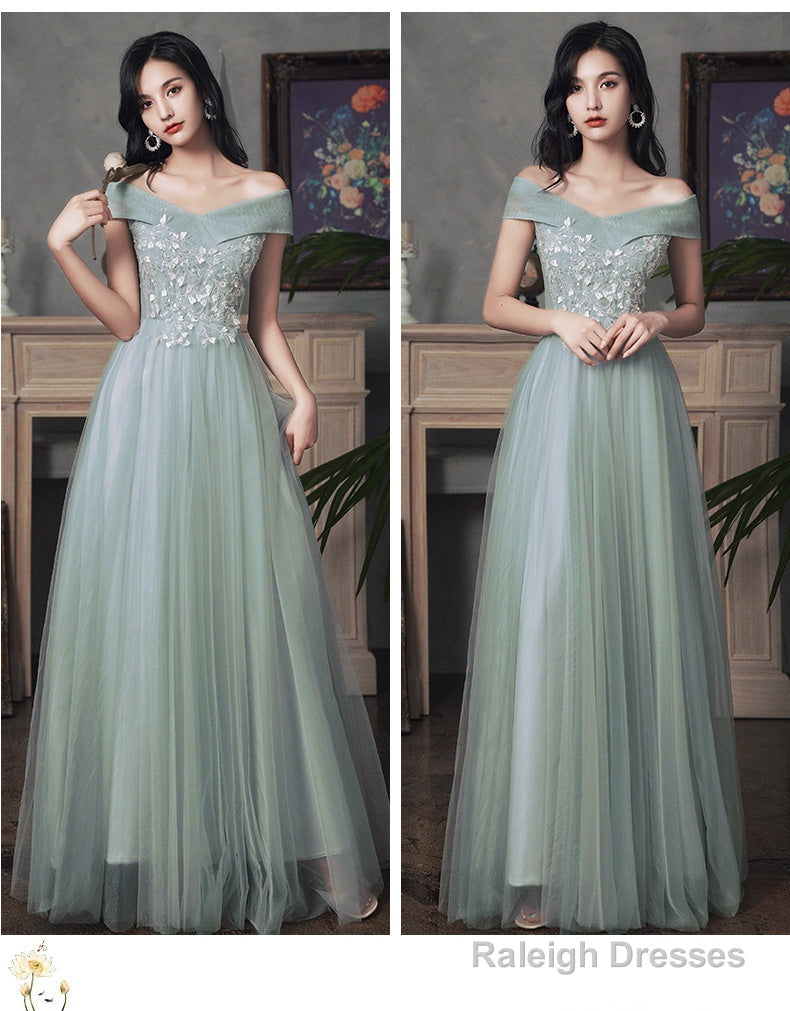 Beautiful Tulle A-Line Floor Length Evening Dresses Party Dress, Tulle Party Dress With Lace