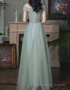 Beautiful Tulle A-Line Floor Length Evening Dresses Party Dress, Tulle Party Dress With Lace