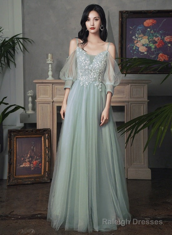 Beautiful Tulle A-Line Floor Length Evening Dresses Party Dress, Tulle Party Dress With Lace Main image