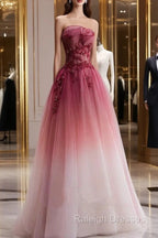 Beautiful Tulle Gradient with Beaded Long Party Dress A-line Gradient Prom Dress prom dresses shops