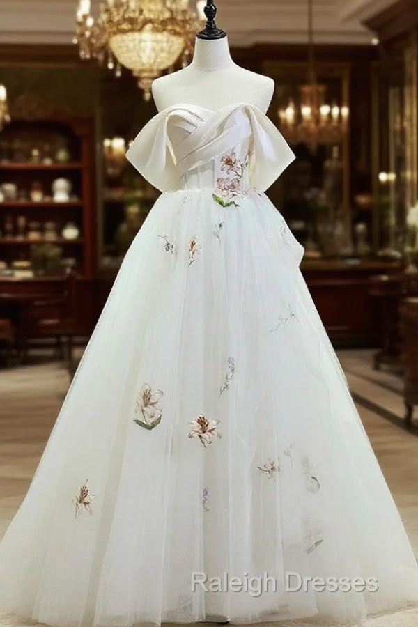 Beautiful Tulle Lace Long Prom Dress, Off The Shoulder Evening Party Dress Main image