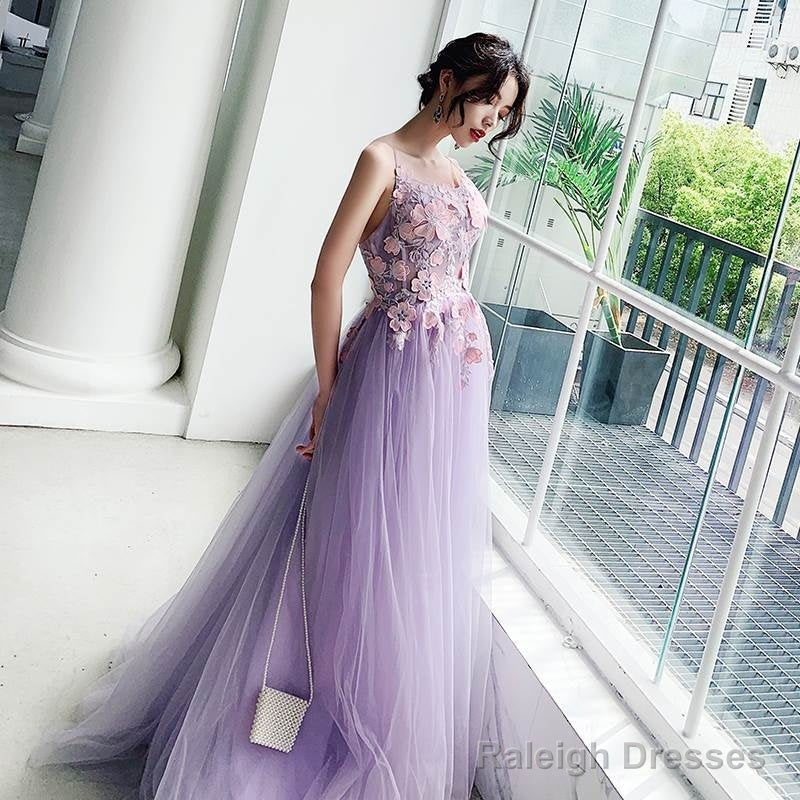 Beautiful Tulle Lavender Straps Prom Dress, A-Line Evening Dress Secondary image