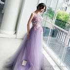Beautiful Tulle Lavender Straps Prom Dress, A-Line Evening Dress