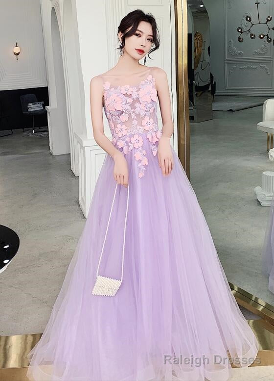 Beautiful Tulle Lavender Straps Prom Dress, A-Line Evening Dress