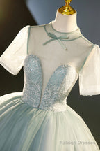 Beautiful Tulle Long A-Line Prom Dress, Gray Green  Formal Dress Sweet 16 Dress