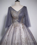 Beautiful Tulle V-neckline Long Formal Dress, Tulle Lace Applique Party Dress