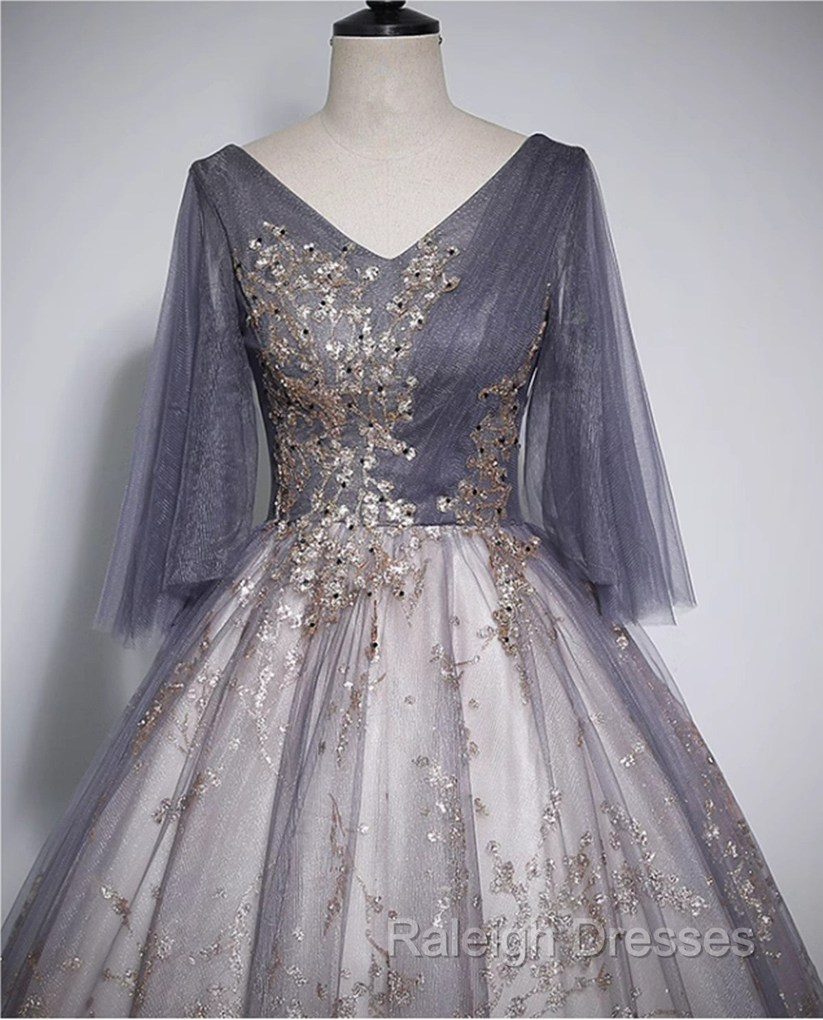 Beautiful Tulle V-neckline Long Formal Dress, Tulle Lace Applique Party Dress