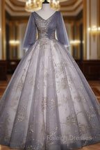 Beautiful Tulle V-neckline Long Formal Dress, Tulle Lace Applique Party Dress