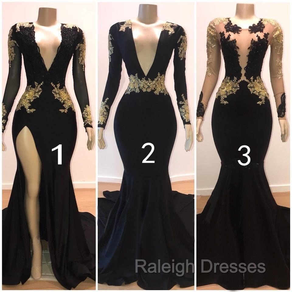 Beautiful V-Neck Long Sleevess Appliques Mermaid Floor-Length Prom Dresses