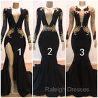 Beautiful V Neck Long Sleevess Appliques Mermaid Floor Length Prom Dresses