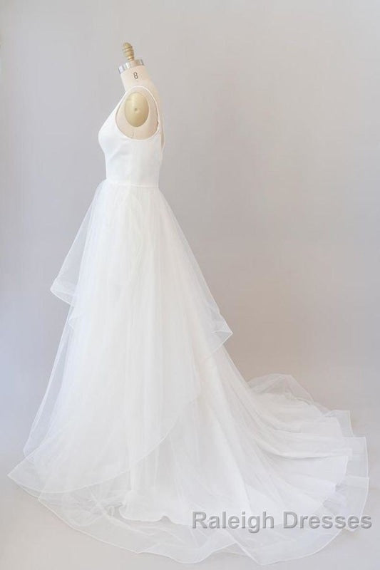 Beautiful V Neck Tulle A Line Wedding Dresses