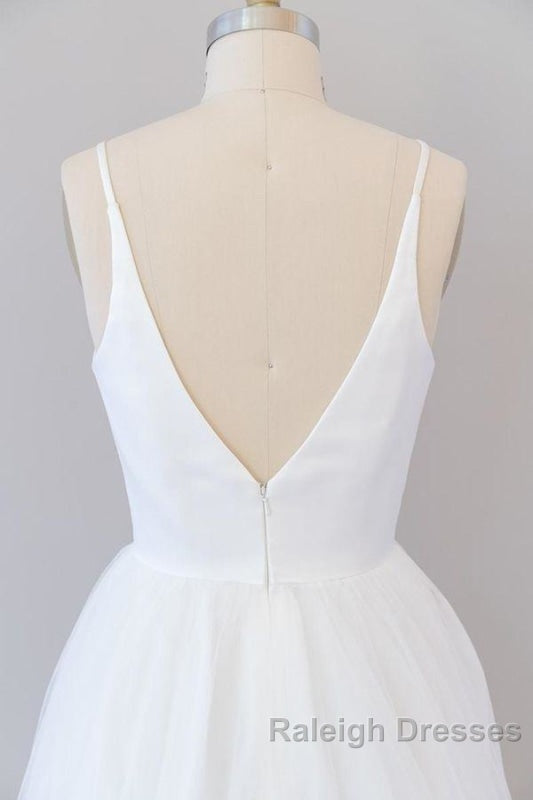 Beautiful V Neck Tulle A Line Wedding Dresses