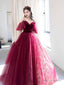 Beautiful V-Neck Velvet Tulle Long Prom Dress, Burgundy Spaghetti Strap Evening Party Dress