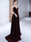 Beautiful V-Neckline Straps Wine Red Velvet Prom Dresses Long Prom Dresses