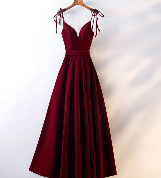 Beautiful Velvet Prom Dresses Straps Long Prom Dresses
