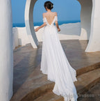 Beautiful White Chiffon Straps Low Back Long Wedding Party Dresses, White Long Formal Dresses