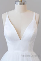 Beautiful White Long A-line V-neck Tulle Backless Wedding Dress