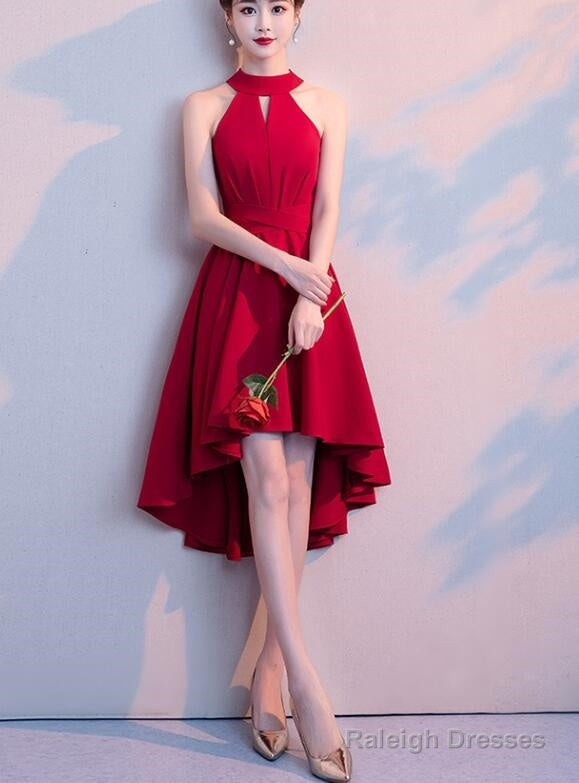Beautiful Wine Red Chiffon Halter High Low Bridesmaid Dresses Homecoming Dresses