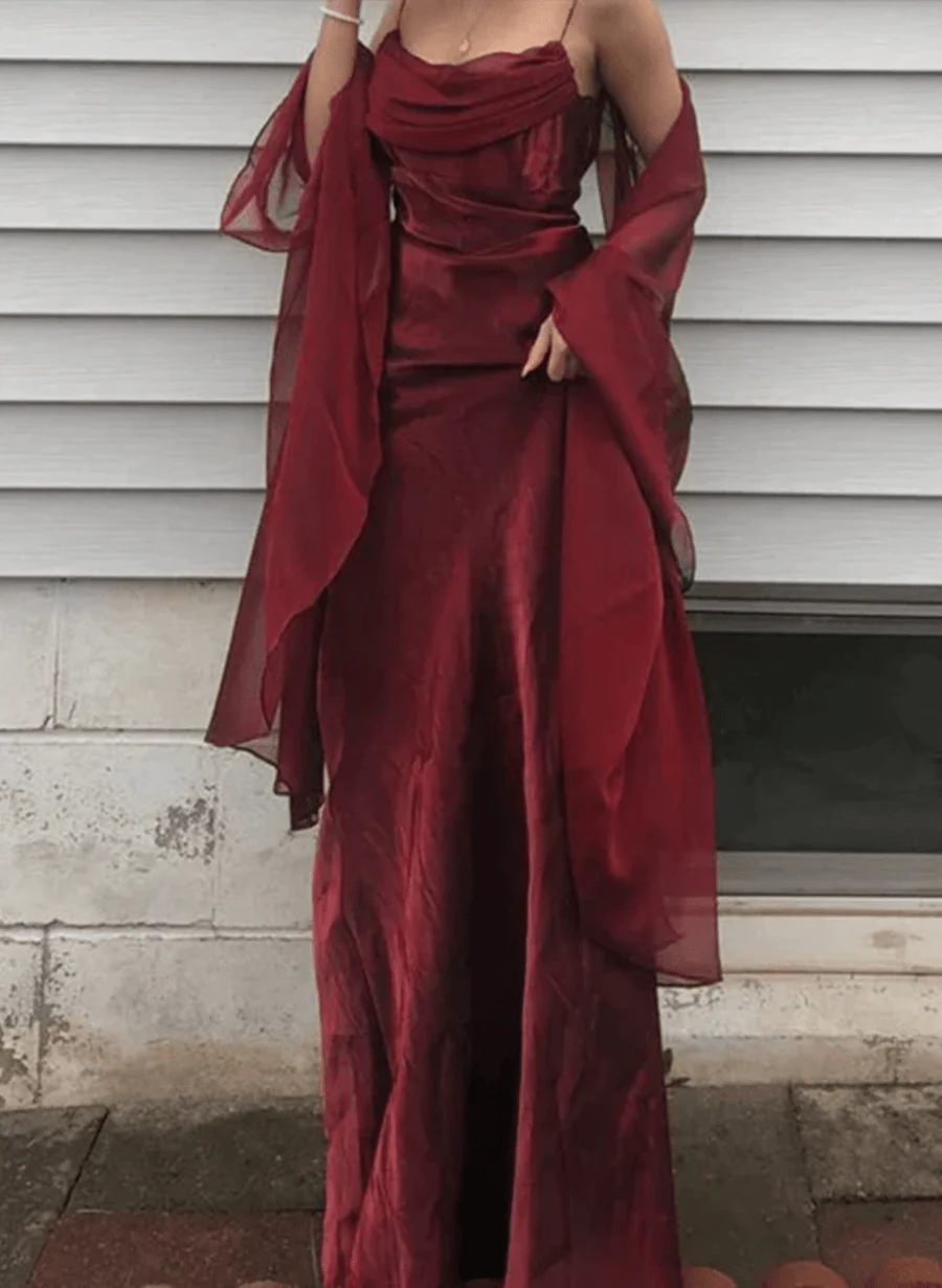 Beautiful Wine Red Satin Prom Dresses Long With Straps Wine Red Long Prom Dresses Main image