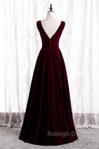 Beautiful Wine Red Simple Long A-Ine Wedding Party Dress, Dark Red Prom Dresses