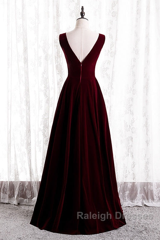 Beautiful Wine Red Simple Long A-Ine Wedding Party Dress, Dark Red Prom Dresses