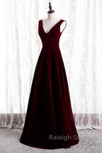 Beautiful Wine Red Simple Long A-Ine Wedding Party Dress, Dark Red Prom Dresses