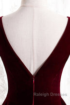 Beautiful Wine Red Simple Long A-Ine Wedding Party Dress, Dark Red Prom Dresses