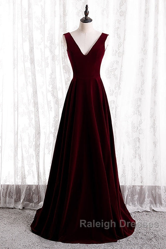 Beautiful Wine Red Simple Long A-Ine Wedding Party Dress, Dark Red Prom Dresses