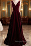 Beautiful Wine Red Simple Long A-Ine Wedding Party Dress, Dark Red Prom Dresses