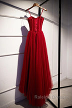 Beautiful Wine Red Tulle Long Straps Party Dress Prom Dress, A-Line Dark Red Formal Gown