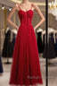 Beautiful Wine Red Tulle Long Straps Party Dress Prom Dress, A-Line Dark Red Formal Gown