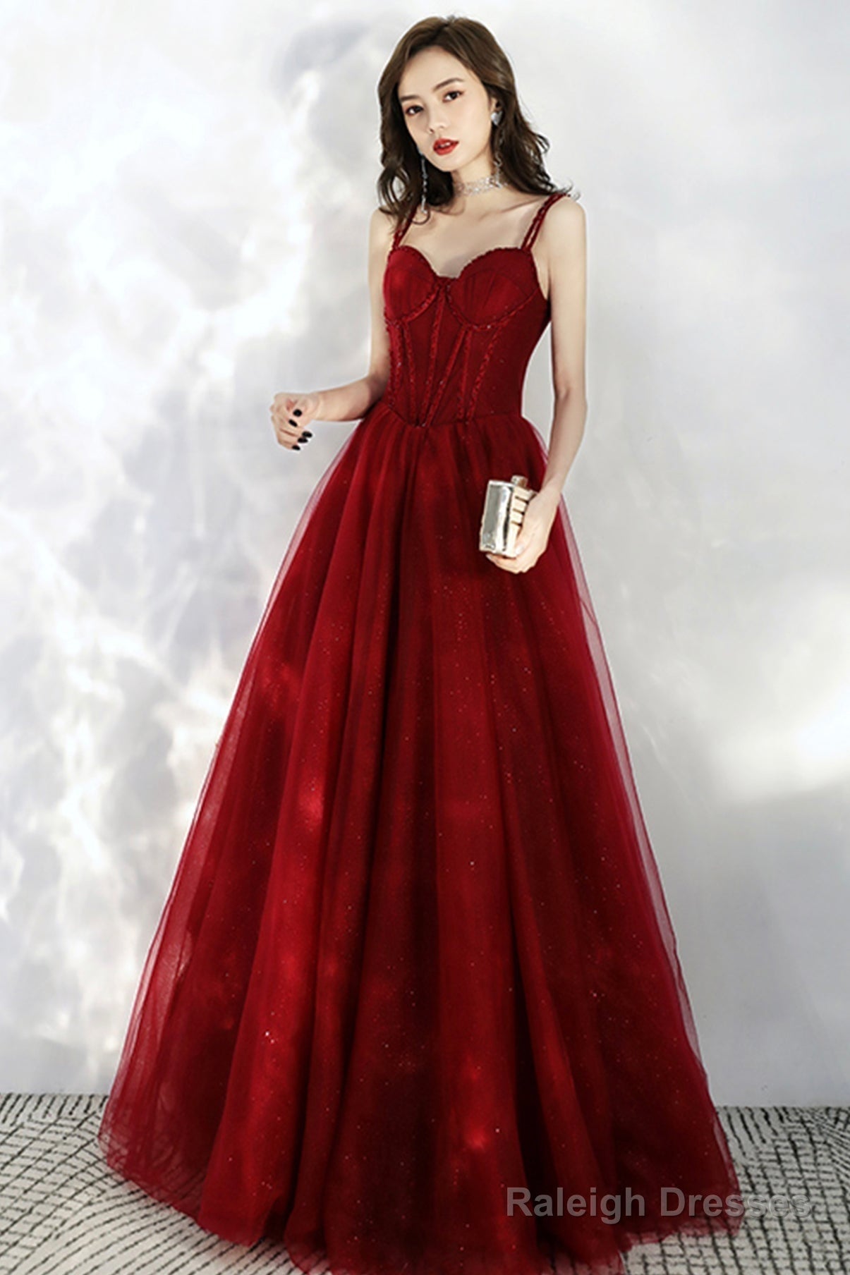 Beautiful Wine Red Tulle Off Shoulder Prom Dress, Dark Red Party Dress