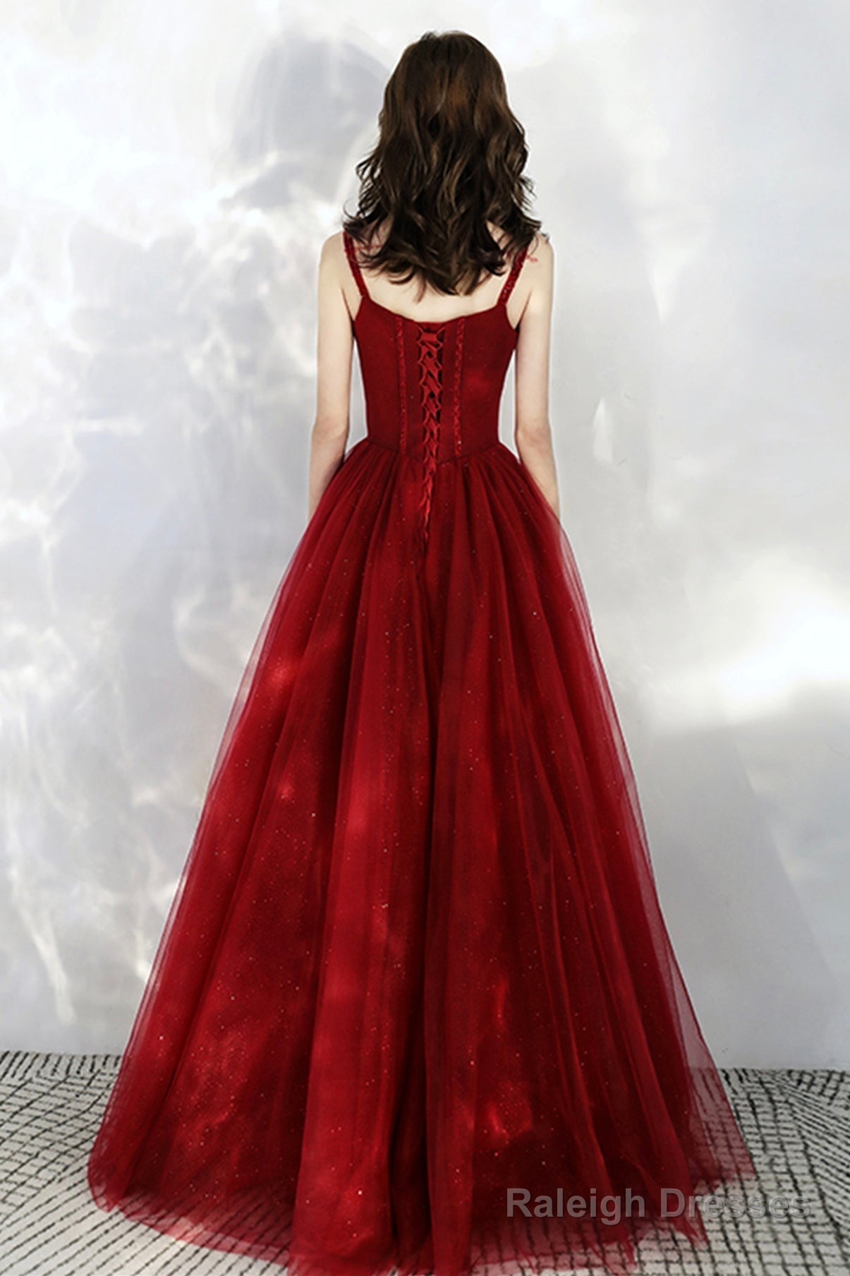 Beautiful Wine Red Tulle Off Shoulder Prom Dress, Dark Red Party Dress