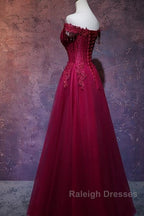 Beautiful Wine Red Tulle Sweetheart Long Prom Dress, A-Line Party Dress