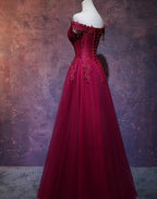Beautiful Wine Red Tulle Sweetheart Long Prom Dresses A-Line Prom Dresses