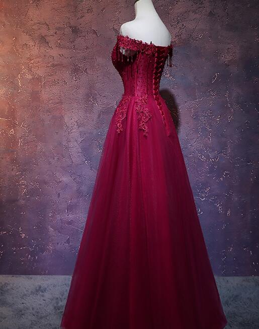 Beautiful Wine Red Tulle Sweetheart Long Prom Dresses A-Line Prom Dresses