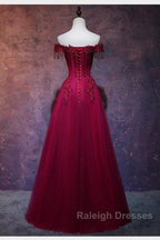 Beautiful Wine Red Tulle Sweetheart Long Prom Dress, A-Line Party Dress