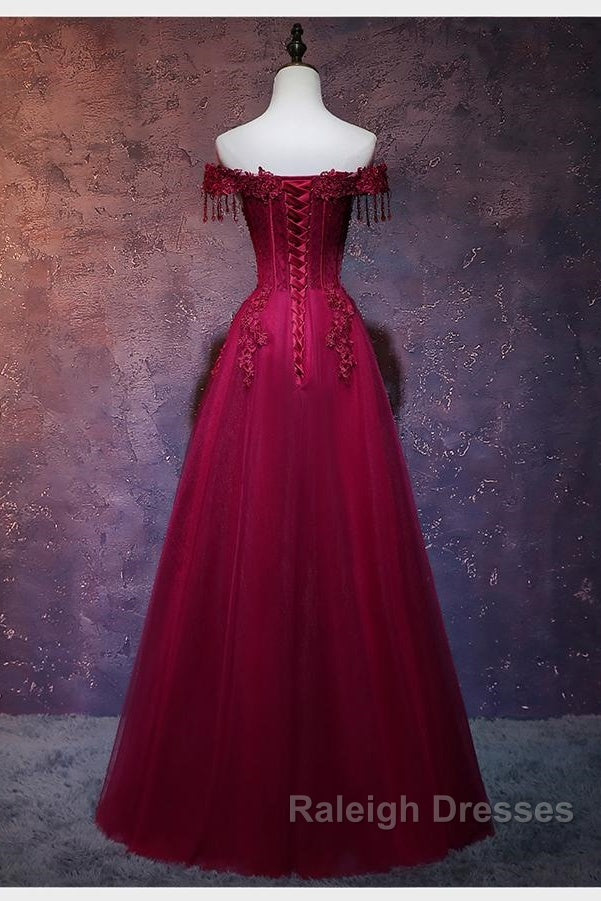 Beautiful Wine Red Tulle Sweetheart Long Prom Dress, A-Line Party Dress