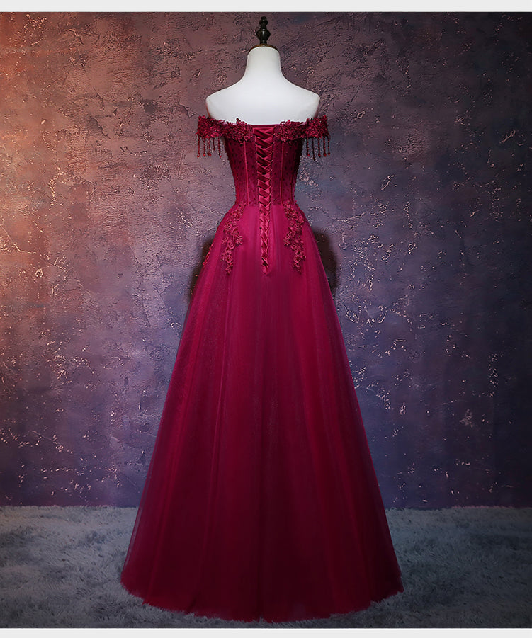 Beautiful Wine Red Tulle Sweetheart Long Prom Dresses A-Line Prom Dresses
