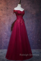 Beautiful Wine Red Tulle Sweetheart Long Prom Dress A-Line Party Dress Elegant Evening Dress