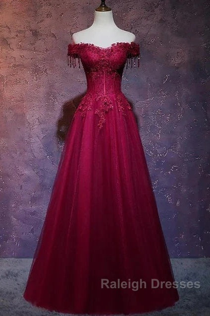 Beautiful Wine Red Tulle Sweetheart Long Prom Dress A-Line Party Dress Elegant Evening Dress
